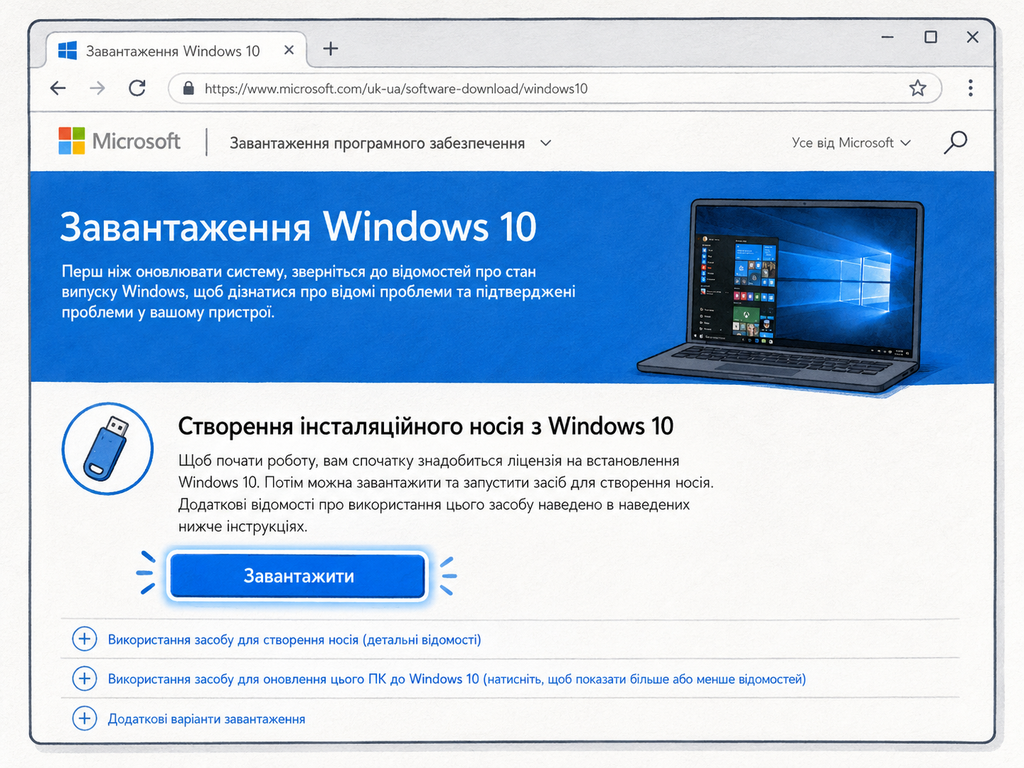 Завантаження Windows 10 та Media Creation Tool з офіційного сайту Microsoft