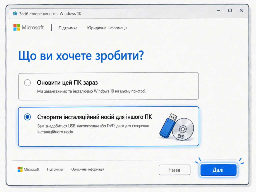 Створення інсталяційного носія Windows 10 для іншого ПК
